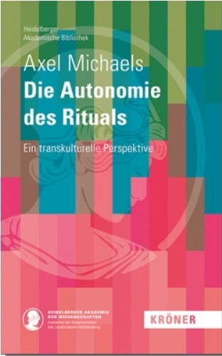 Cover des Buches "Die Autonomie des Rituals" mit farbigem Athene-Logo. Mischung aus grünen, blauen und roten Streifen