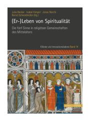 Das obere Drittel des Buchcovers ist in dunkelgrau gehalten, die Titelschrift ist weiß, Herausgeber und Untertitel in gelber Schrift. Die unteren zwei Drittel des Covers bildet das Foto einer mittelalterlichen Zeichnung einer Eucharistiefeier. Vor einem Alter auf der rechten Seite stehen drei Geistliche, dahinter fünf Nonnen in grauen Gewändern.