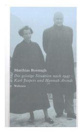 Das Cover zeigt schwarz-weiß Foto von Hannah Arend und Karl Jaspers in langen Wintermänteln.. Arendt steht links und hat die Arme seitlich neben dem Körper hängen, Jaspers rechts mit hinter dem Rücken verschränkten Armen. Sie lächeln in die Kamera. Auf Rumpfhöhe sind in weiß die Titelschrift des Buches und der Autor abgedruckt.