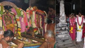Göttliches und menschliches Brautpaar im Ekāmranātha-Tempel