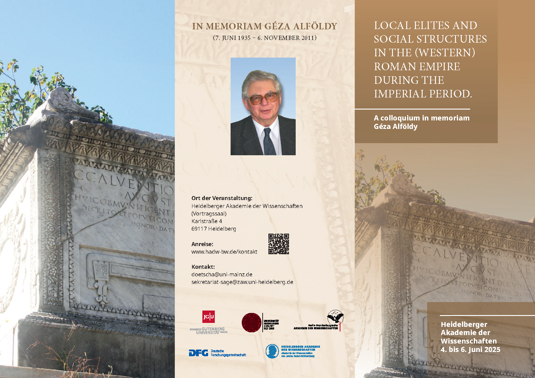 Vorderseite des Flyers zum Gedenk-Kolloquium von Géza Alföldy