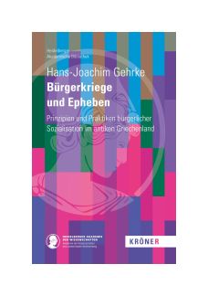 Buchcover mit lila-pink-blau-grünem Farbverlauf in senkrechten Streifen. Die Akademie-Athene im Profil ist transparent darübergelegt. Darauf weiße Titelschrift. Unten links das Akademielogo, unten rechts das Logo des Verlags Kröner.