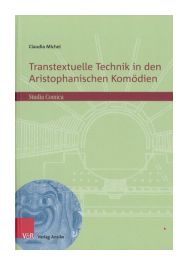 Hellgrünes Buchcover mit roter Titelschrift. Weiße Zeichnung eines Theatergrundrisses im Hintergrund. Unten links ein blauer Kreis mit der Abbildung einer antiken Theatermaske.