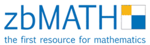 zbMATH-Logo: Die Schrift ist blau: "zbMATH". Darunter in kleinerer Schriftgröße "the first resource for mathematics". Rechts von der Schrift ein Viereck, das in vier kleinere Vierecke unterteilt ist. Das links oben ist gelb, rechts unten blau, die anderen beiden weiß.