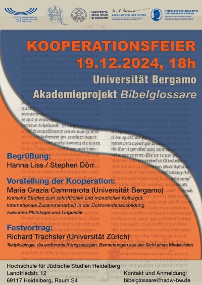 Plakat für die Eröffnungsfeier der Kooperation 'Bibelglossare - Universtität Bergamo'
