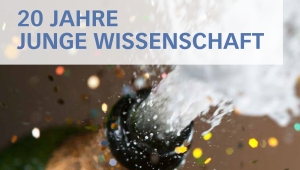 Titelbild des Athene Magazins mit spritzender Sektflasche und Titel: 20 Jahre Junge Wissenschaft 