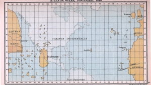 Karte des atlantischen Ozeans, nach Vorstellungen des späten 15. Jahrhunderts