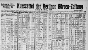 Kurszettel der Berliner Börsen-Zeitung vom 11. Februar 1921