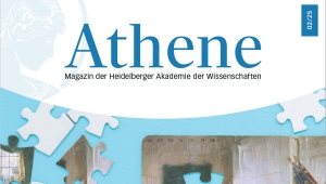 Cover des Athene-Magazins 2-2025. Oben steht Athene Magazin der Heidelberger Akademie der Wissenschaften 2/2025 und unten der Titel (Un-)Ordnung. Darunter ist das Logo der Akademie blau auf weiß zu sehen. Das Covermotiv zeigt das Gemälde von H. C. Christy mit der Unterzeichnung der Verfassung der Vereinigten Staaten als Puzzle.