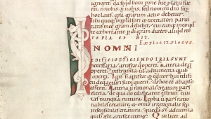 Fotografie aus der Handschrift Opusculum de aedificio Dei mit einer schmückenden Initiale.