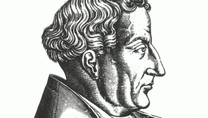 Gravur Martin Bucers im Alter von 53 Jahren von by René Boyvin (1525-1598)aus der Bibliotheque de l'Histoire du Protestantisme