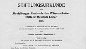 Foto der Stiftungsurkunde der Heidelberger Akademie von 1909