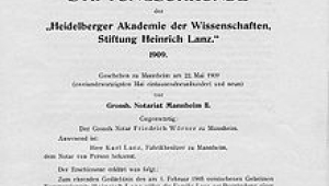 Foto der Stiftungsurkunde der Heidelberger Akademie von 1909